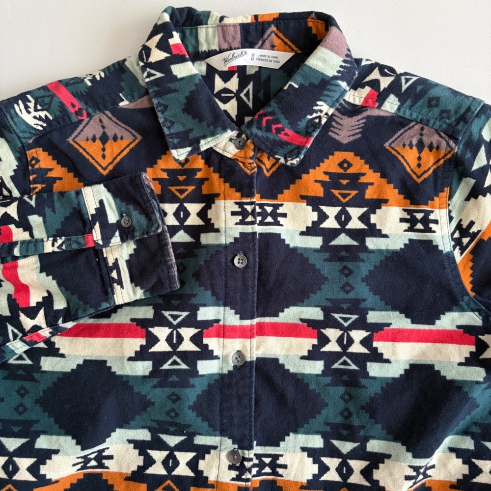Woolrich Long Sleeve Button Up Cotton Flannel Shirt Aztec Tribal Print M